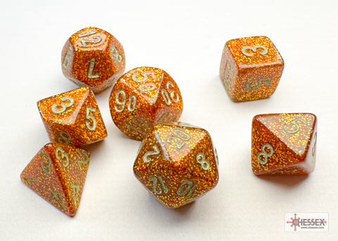 Glitter Mini-Polyhedral Gold/silver 7-Die Set - zum Schließ en ins Bild klicken