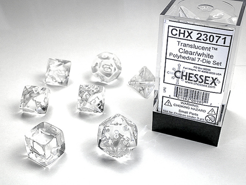 Translucent Polyhedral Clear/white 7-Die Set - zum Schließ en ins Bild klicken