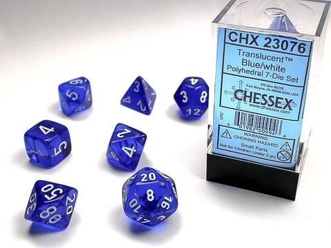 Translucent Polyhedral Blue/white 7-Die Set - zum Schließ en ins Bild klicken