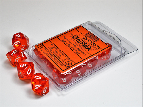 Translucent Orange/white Set of Ten d10s - zum Schließ en ins Bild klicken