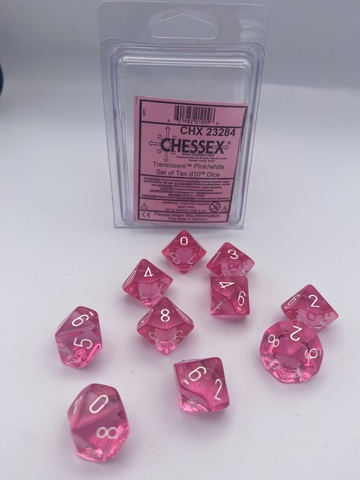 Translucent Pink/white Ten d10TM Set - zum Schließ en ins Bild klicken