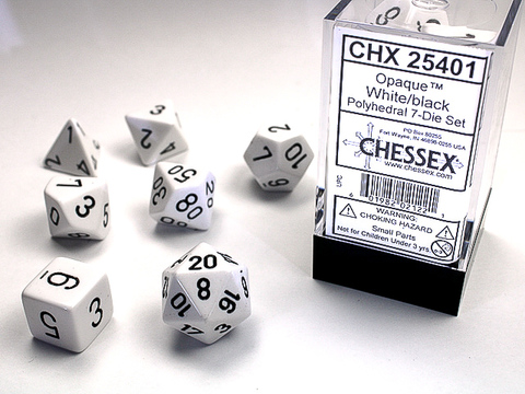 RPG Dice Set White/Black Opaque Polyhedral 7-Die Set - zum Schließ en ins Bild klicken
