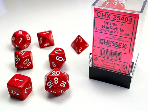 Opaque Polyhedral Red/white 7-Die Set - zum Schließ en ins Bild klicken