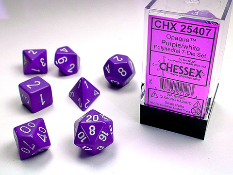 RPG Dice Set Purple/White Opaque Polyhedral 7-Die Set - zum Schließ en ins Bild klicken