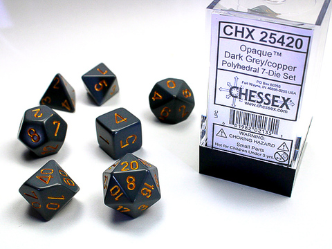 RPG Dice Set Grey/Copper Dusty Opaque Polyhedral 7-Die Set - zum Schließ en ins Bild klicken