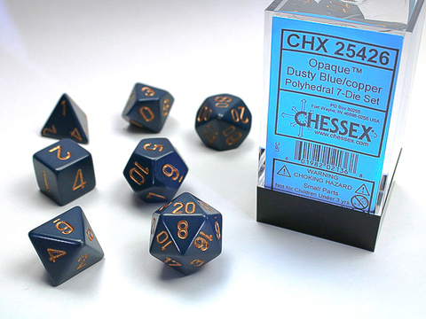 RPG Dice Set Dusty Blue/Copper Opaque Polyhedral 7-Die Set - zum Schließ en ins Bild klicken