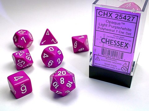 RPG Dice Set Light Purple/White Opaque Polyhedral 7-Die Set - zum Schließ en ins Bild klicken