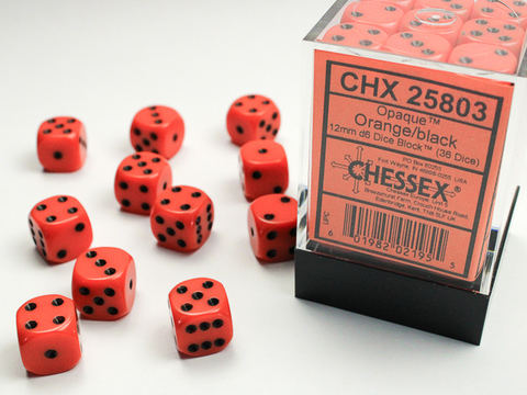 Opaque 12mm d6 Orange/black Dice Block™ (36 dice) - zum Schließ en ins Bild klicken