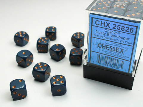 Dice Set Blue/Copper Dusty Opaque 12mm d6 (36) - zum Schließ en ins Bild klicken