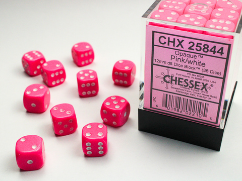 Opaque 12mm d6 Pink/white Dice Block™ (36 dice) - zum Schließ en ins Bild klicken