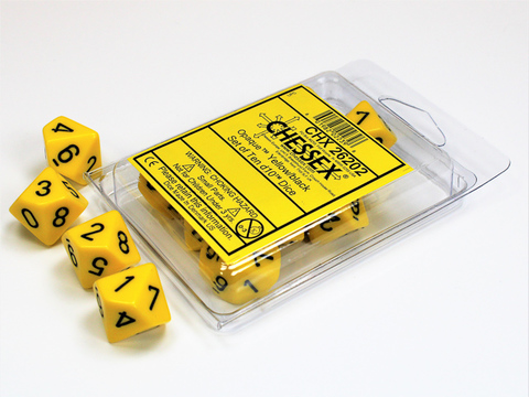 Opaque Yellow/black Set of Ten d10s - zum Schließ en ins Bild klicken