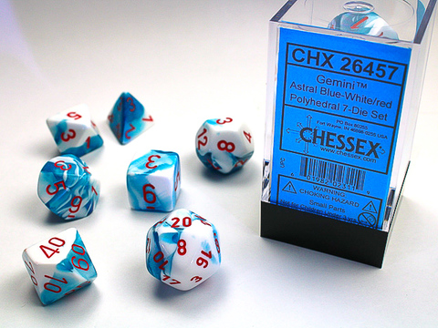 RPG Dice Set Gemini 7 Astral Blue-White/red Polyhedral 7-Die Set - zum Schließ en ins Bild klicken