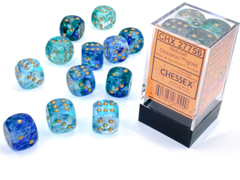 Nebula 16mm d6 Oceanic/gold Luminary Dice Block (12 dice) - zum Schließ en ins Bild klicken