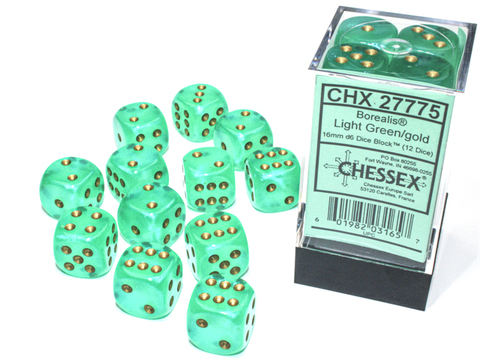 Borealis® 16mm d6 Light Green/gold Luminary™ Dice Block™ (1 - zum Schließ en ins Bild klicken