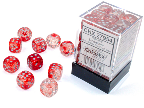 Nebula® 12mm d6 Red/silver Luminary™ Dice Block™ (36 dice) - zum Schließ en ins Bild klicken