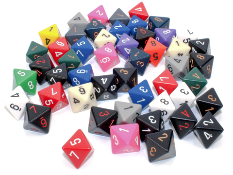 Bag of 50 Assorted Loose Opaque Polyhedral d8 Dice - zum Schließ en ins Bild klicken