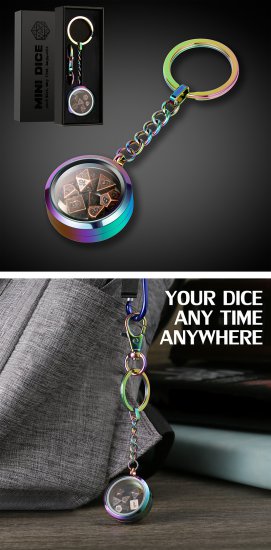 Mini Metal Dice Set Keychain Iridescence - zum Schließ en ins Bild klicken