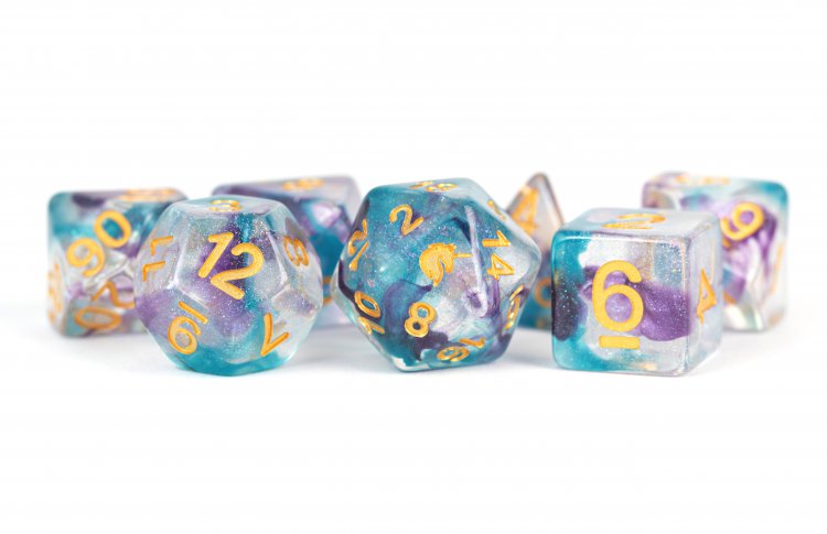 Unicorn Resin Poly Dice Set: Fancy Fae (7) - zum Schließ en ins Bild klicken