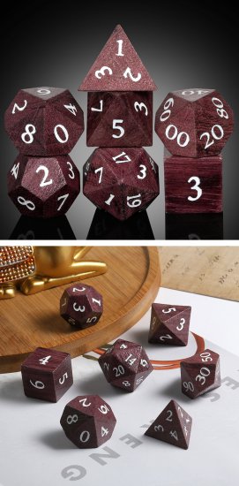 Wooden Dice Set (7) Purpleheart Wood - zum Schließ en ins Bild klicken