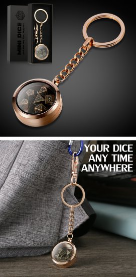 Mini Metal Dice Set Keychain Rose Gold - zum Schließ en ins Bild klicken