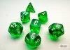 Translucent Mini-Polyhedral Green/white 7-Die Set